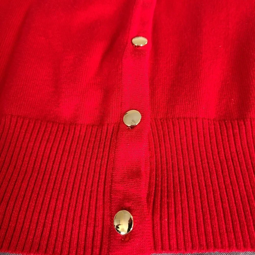 Joseph A. Womens Size 1X Cardigan Red 3/4 Sleeve Button-Front Sweater - Picture 7 of 9